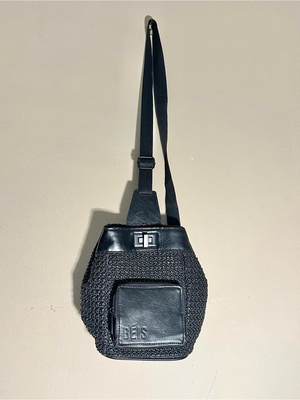 BEIS Black Textured Crossbody Backpack
